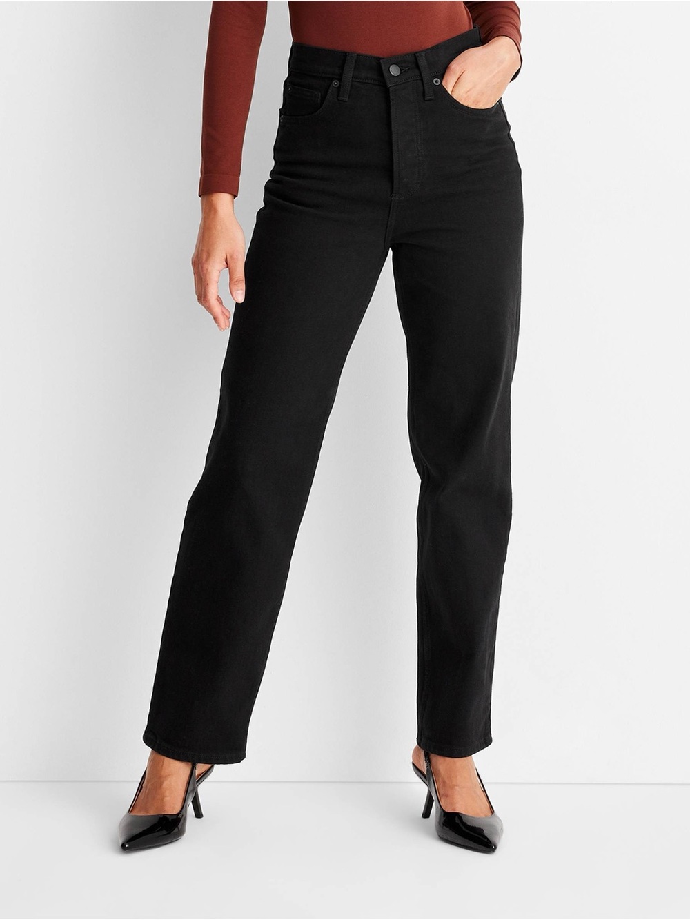 High Rise Straight Ankle Jeans – Black, Size 2